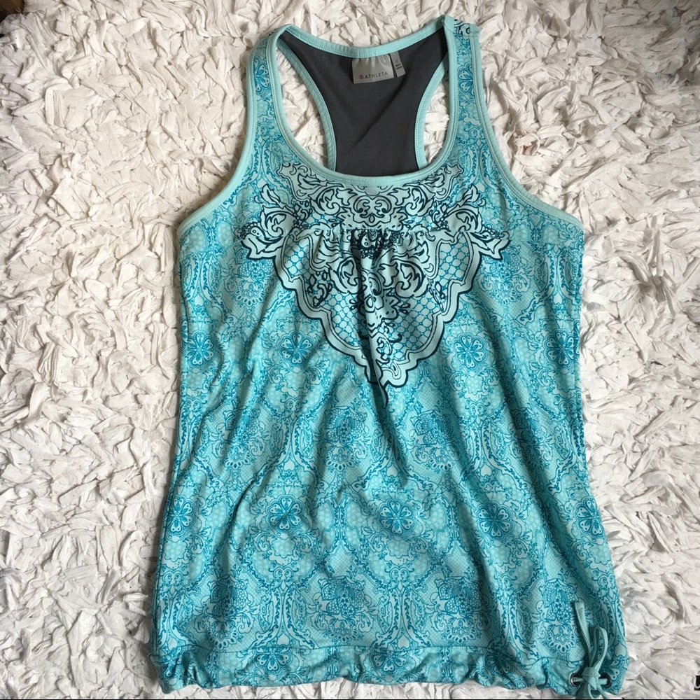Athleta Pattern Racerback Blue Tank, size Medium